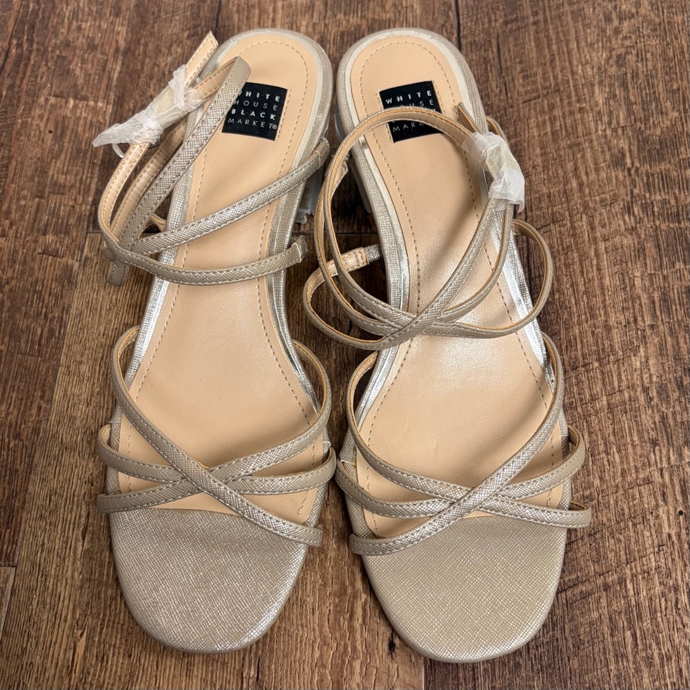 White House Black Market Tillie Silver Strappy Block Heel Sandal NWOB Size 8M - Picture 3 of 13